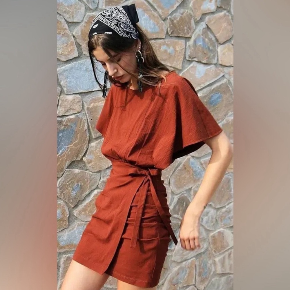 Free people burnt orange wrap dress